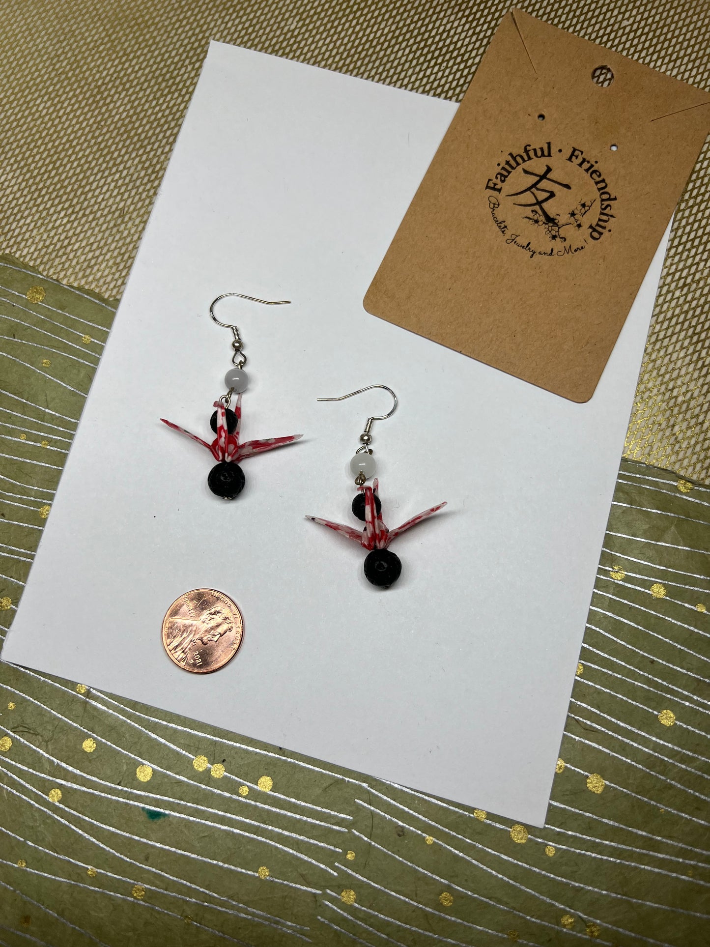 Lava stone crane earrings