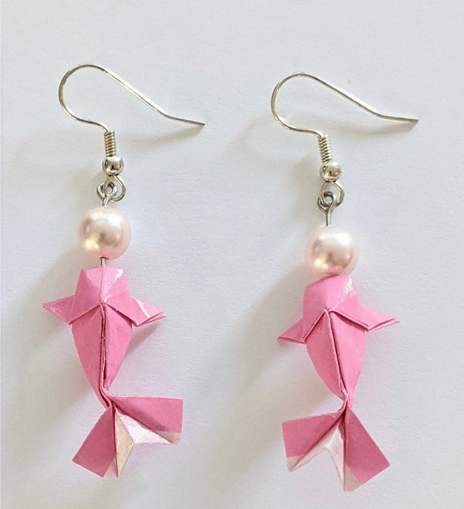 Pink Pearl Koi Fish origami earrings