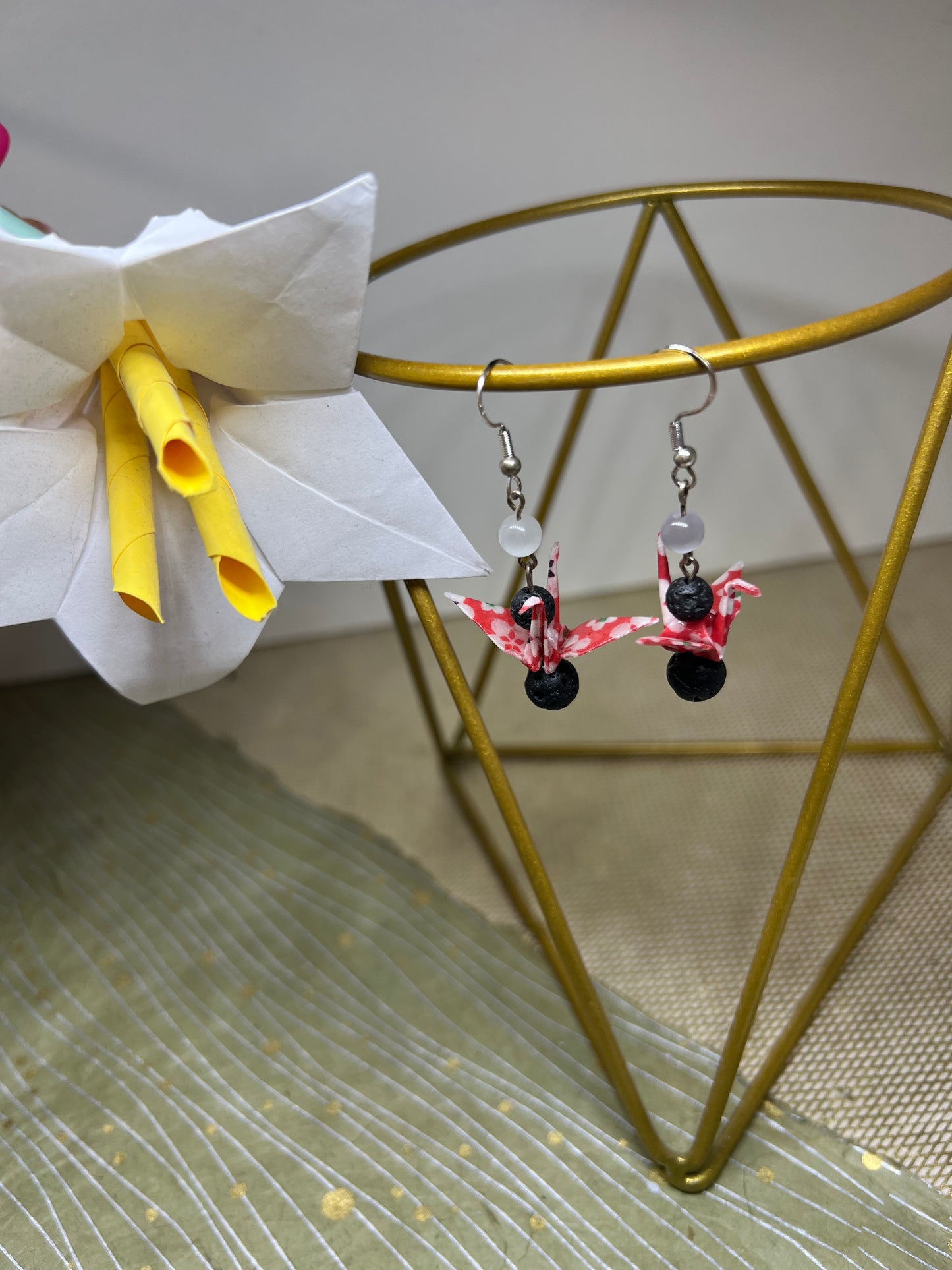 Lava stone crane earrings