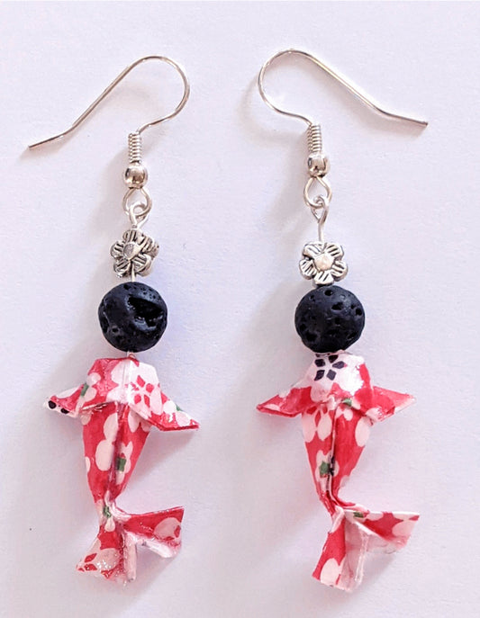 Koi Fish lava bead origami earrings